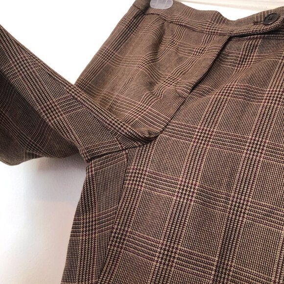 JONES NEW YORK JNY Tan Brown Burgundy Maroon Plaid WOOL Blend Dress Pants PETITE - Picture 6 of 10